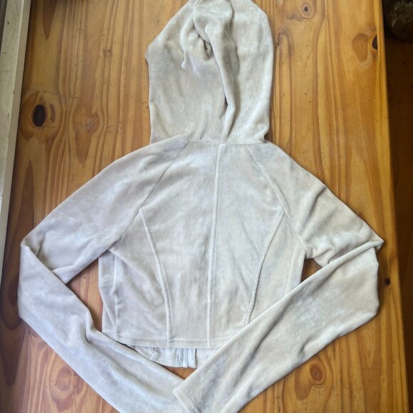 Out From Under Velour Cropped Corset Zip-Up Hoodie Ivory Size M Urban Outfitters - Picture 14 of 15